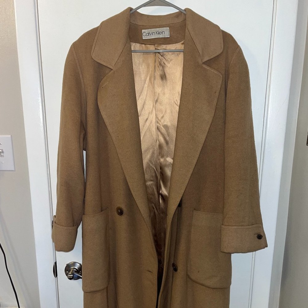 Vintage Calvin Klein Wool Trench Coat Camel Colored
